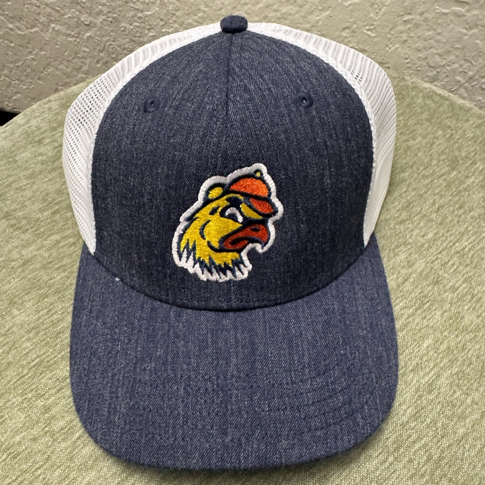 Blue and White Trucker Hat with Embroidered Logo